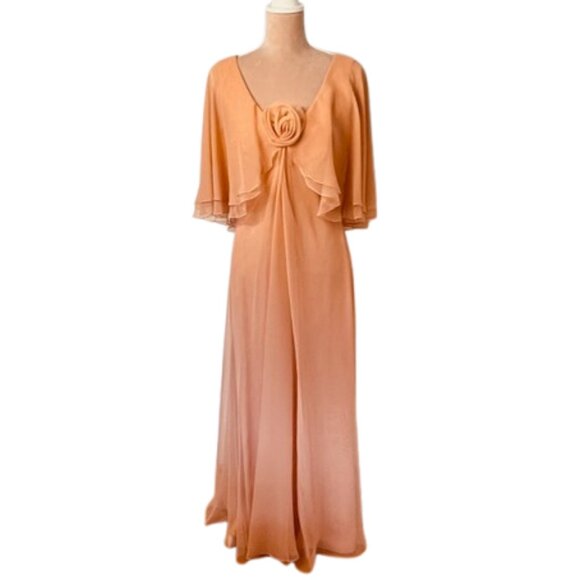 Emma Domb Vintage Mod Ethereal Chiffon Batwing Cape Dress MCM Small - Picture 1 of 8